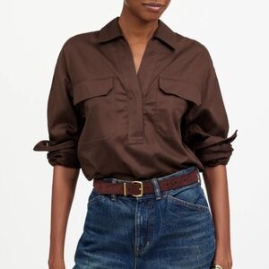 NWT Madewell Utility Long-Sleeve Popover Shirt Dark Carob Brown SZ Various